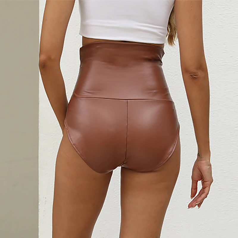 Womens PU Leather High Waist Pants Shorts Outfits Tummy Control Slimming Lift Hip Latex Trousers Streetwear Sheath Shorts 2XL