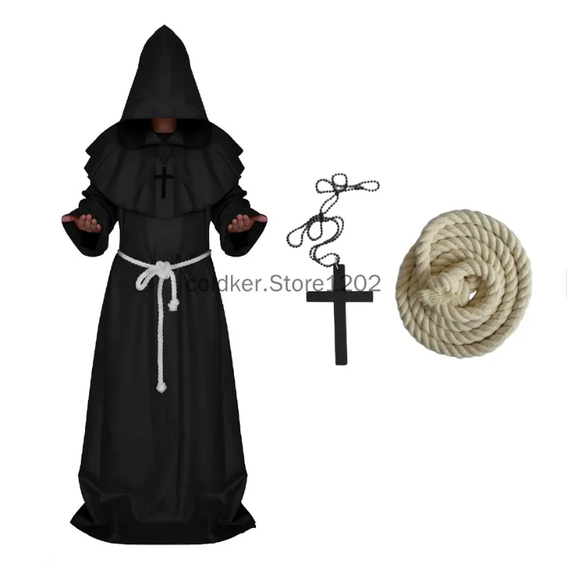 القرون الوسطى الراهب رداء الكاهن رداء زي الهالوين التأثيري عباءة #1