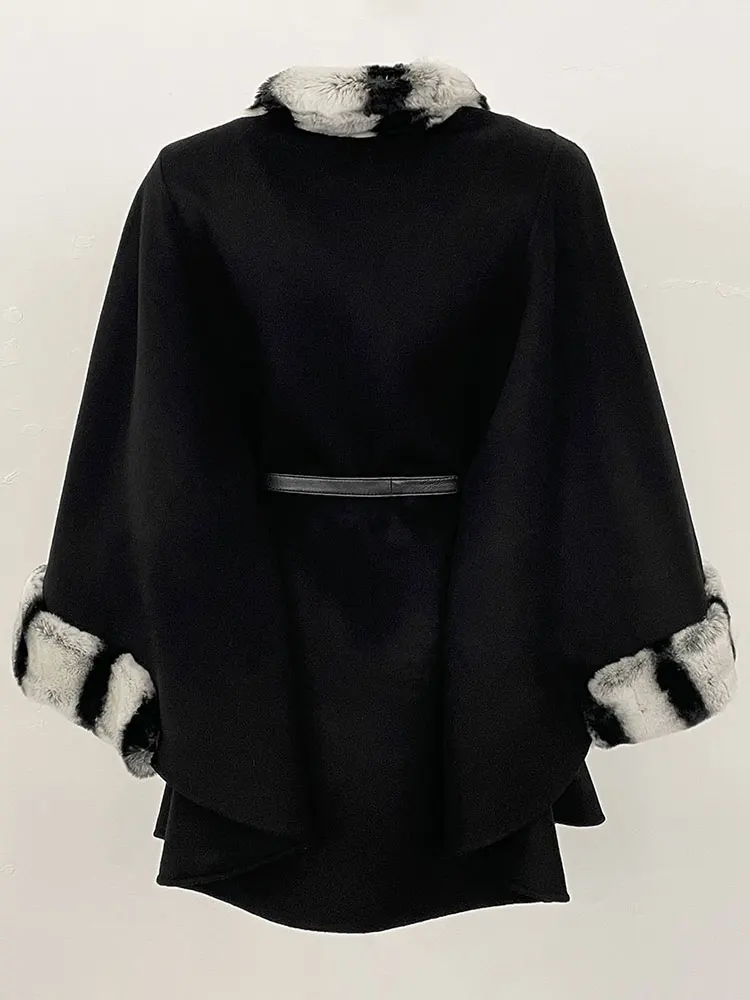 2025 Vera Pelliccia di Coniglio Rex Collo Mantello di Lana Delle Donne Autunno Inverno Abbigliamento Femminile Allentato Manica A Pipistrello Giacca di Lana di Pelliccia Naturale