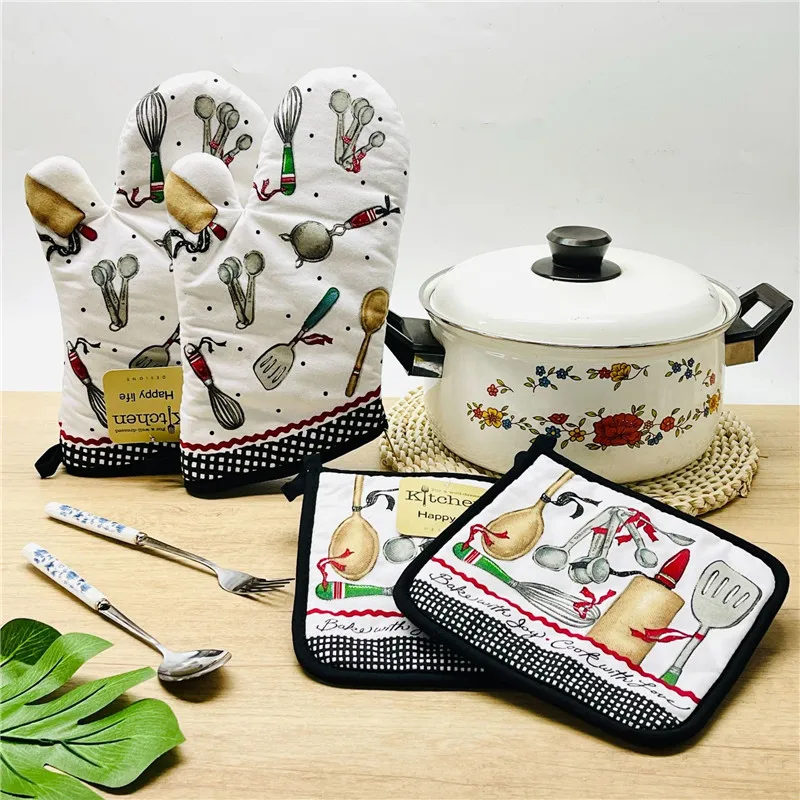 2-teiliges Set Kreative Bedruckte Baumwoll-Tischsets mit Ofenhandschuhen Backhandschuh Küchenwerkzeug – Detail 4