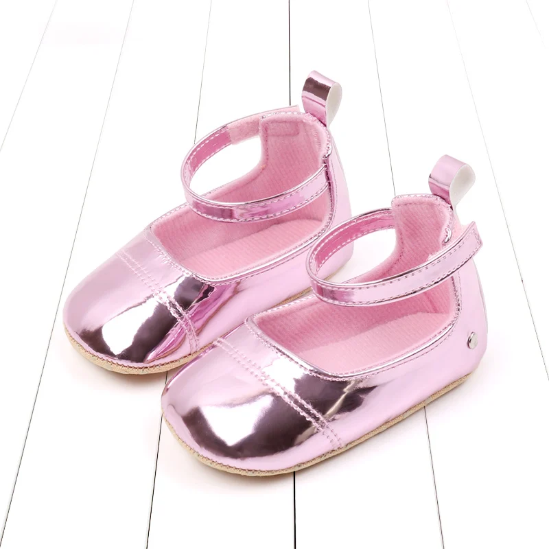 

Baby Girl Premium PU Flats Infant Solid Color Metallic First Walker Crib Shoes for Party Festival Baby Shower