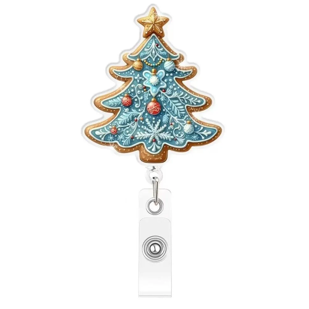 Badge Holder Pink Santa Christmas Badge Holder Christmas Tree Santa Claus Badge Reel Retractable Sturdy ID Holder Office