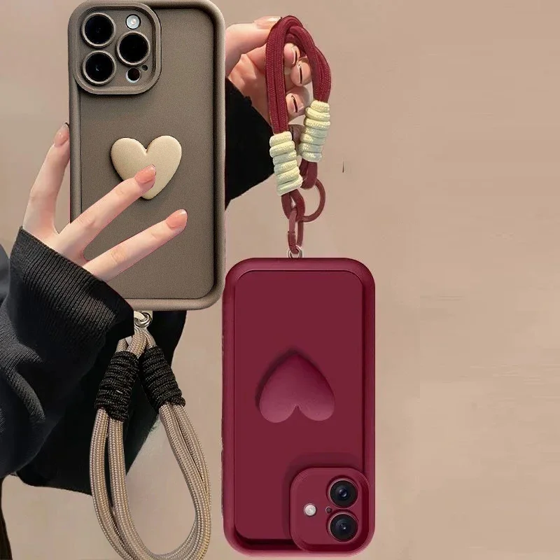 Mignon 3D noir café vin rouge amour coeur accrocher sangle étui pour Oneplus NORD CE 2 3 4 Lite 5G One Plus 12 12R 11 11R 10R 8T couverture