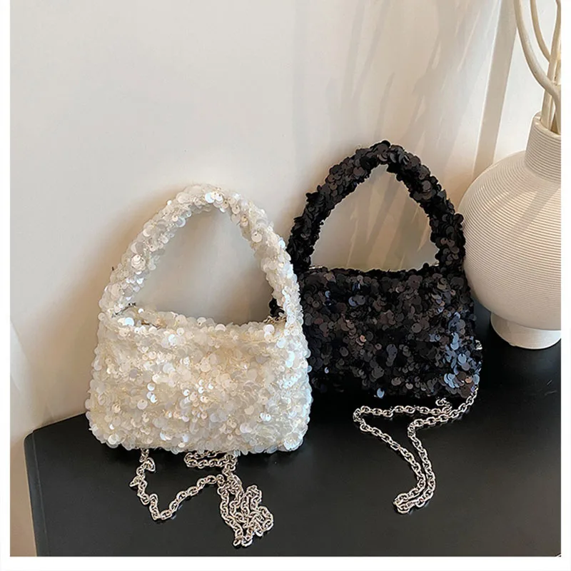 Shinny Chain Shoulder Crossbody Bags Elegant Clutch Bag for Wedding Party Fashion Sequins Women Handbags Small Tote