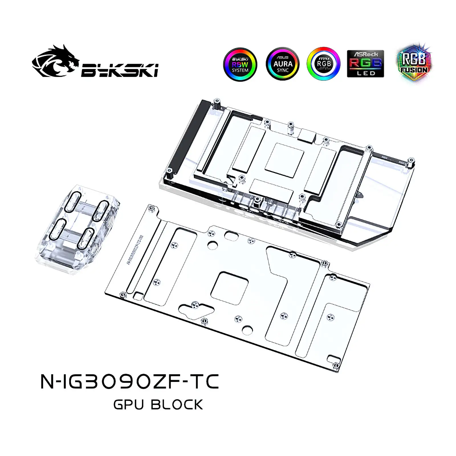 Bloco GPU RGB de resfriamento de água de dupla face Bykski para RTX3080 3080Ti 3090 colorido N-IG3090ZF-TC