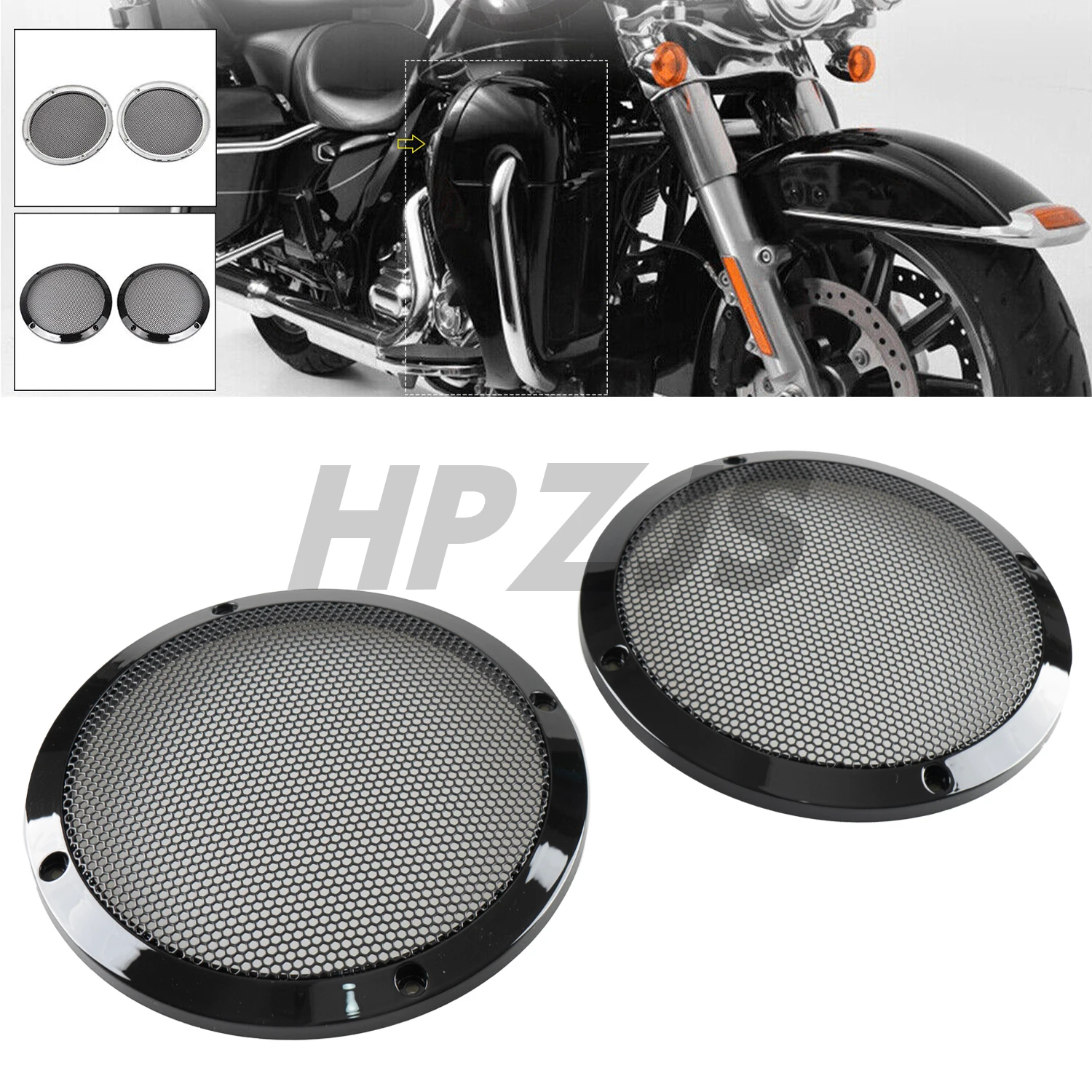 

6.5" Motorcycle Saddlebag Lid Speaker Grill Cover For Harley Touring Road King Electra Street Glide 1983-2023 Black