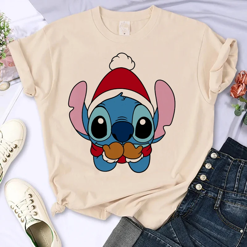 90s christmas Kawaii Lilo Stitch Funny Cartoon T Shirt Women Stitch Cute Manga T-shirt Graphic Tshirt Streetwear Top Tees Female