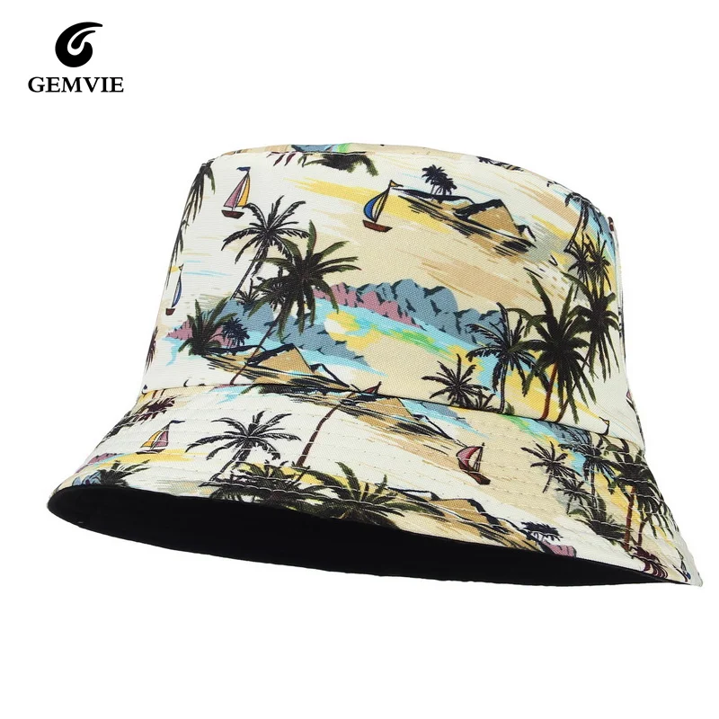 

2022 Panama Bucket Hat Men Women Summer Cotton Bucket Cap Foldable Plant Printed Sun Flat Caps Fisherman Hats