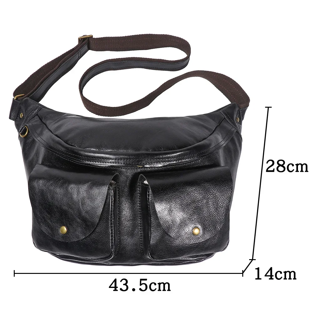 Men's Vintage Leather Chest Sling Bag Vegetable-Tanned Crossbody Backpack for Travel & Cycling