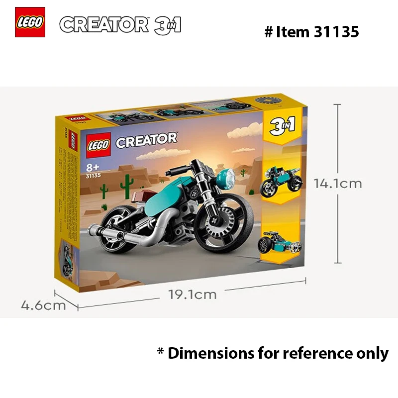 LEGO 31135 Creator 3 in 1 Vintage Motorcycle Set, Vehicle Building Toys, Great Gift for Boys, Girls, and Kids 8 Years Old and Up