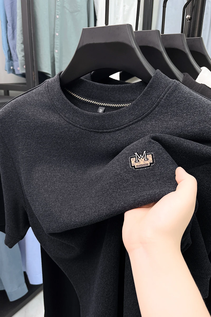 High quality short sleeve men\'s round neck T-shirt autumn fashion new M embroidery design Korean pullover casual sportShirt