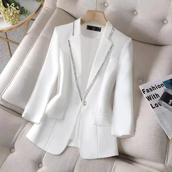 Jaqueta de cardigã preta fina feminina, terno protetor solar verão, blazer branco, nova moda, outono 2022