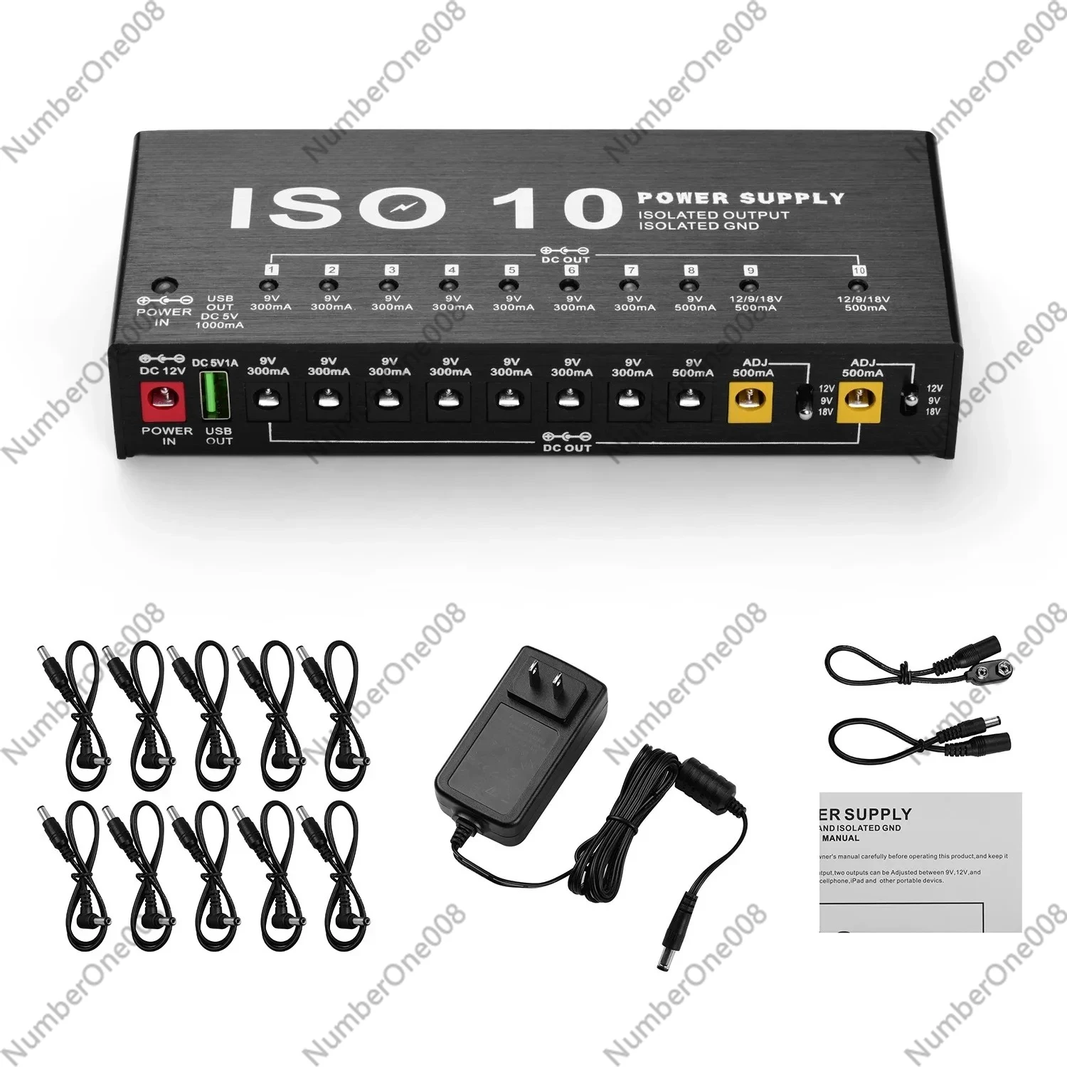10 Output Fully Isolated Guitar Pedal Power Supply 9V 12V 18V with 5V USB