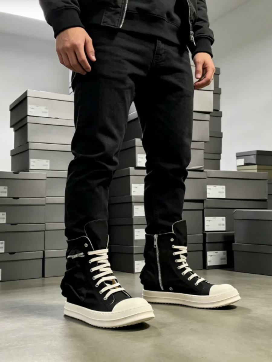 

Men Casual Shoes Pockets Zipper Male Black Canvas High Top Shoe Ro Skateboard Dance Sneakers Women Luxury Hip Pop Ankle Boots