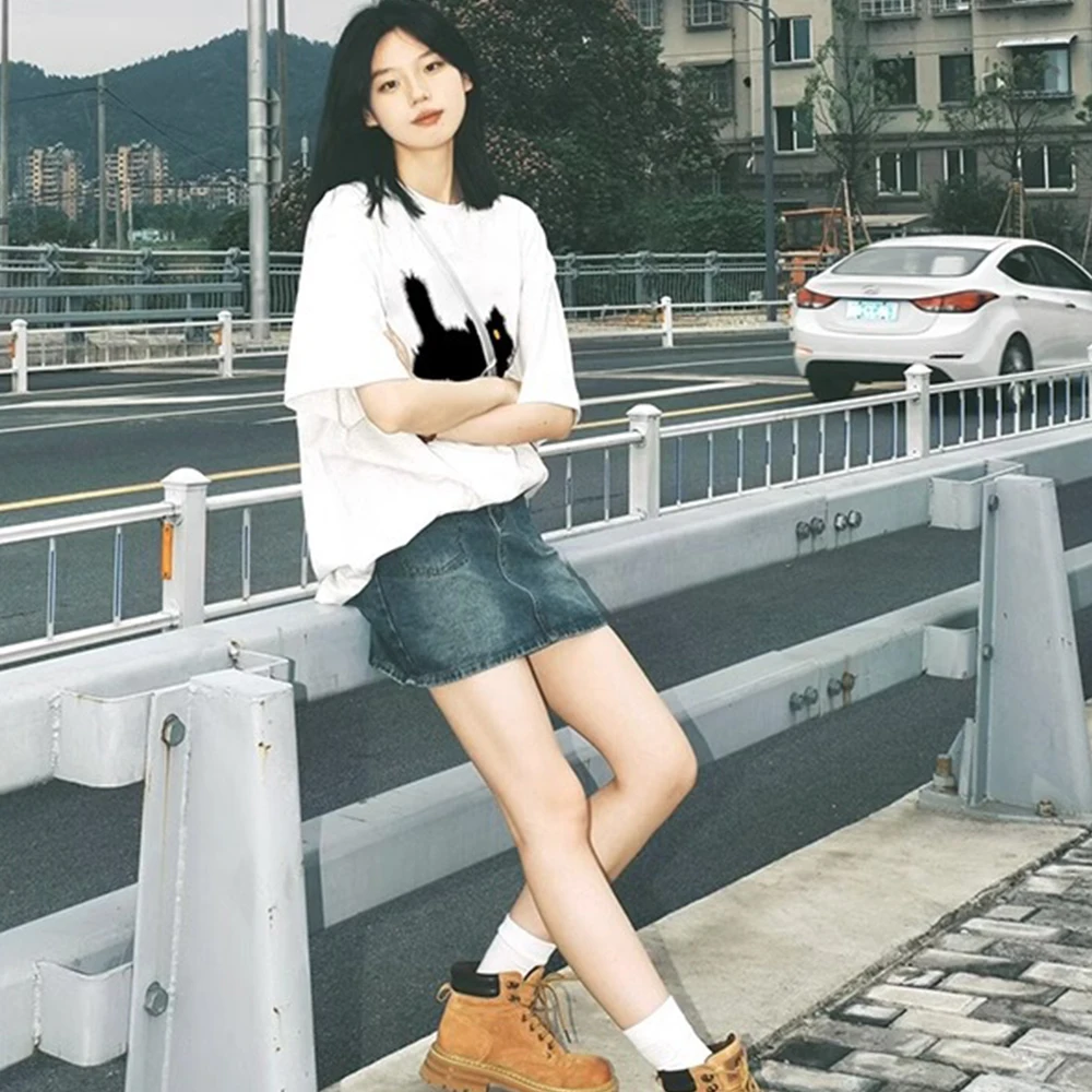 المرأة Kawaii المتناثرة الشارع الشهير بلوزة, ملابس نسائية, قمم, تي شيرت, الحيوانات الأليفة, الكلاب, القطط, المحملات الرسم, الأزياء الكورية, عارضة, Y2K, الفتيات