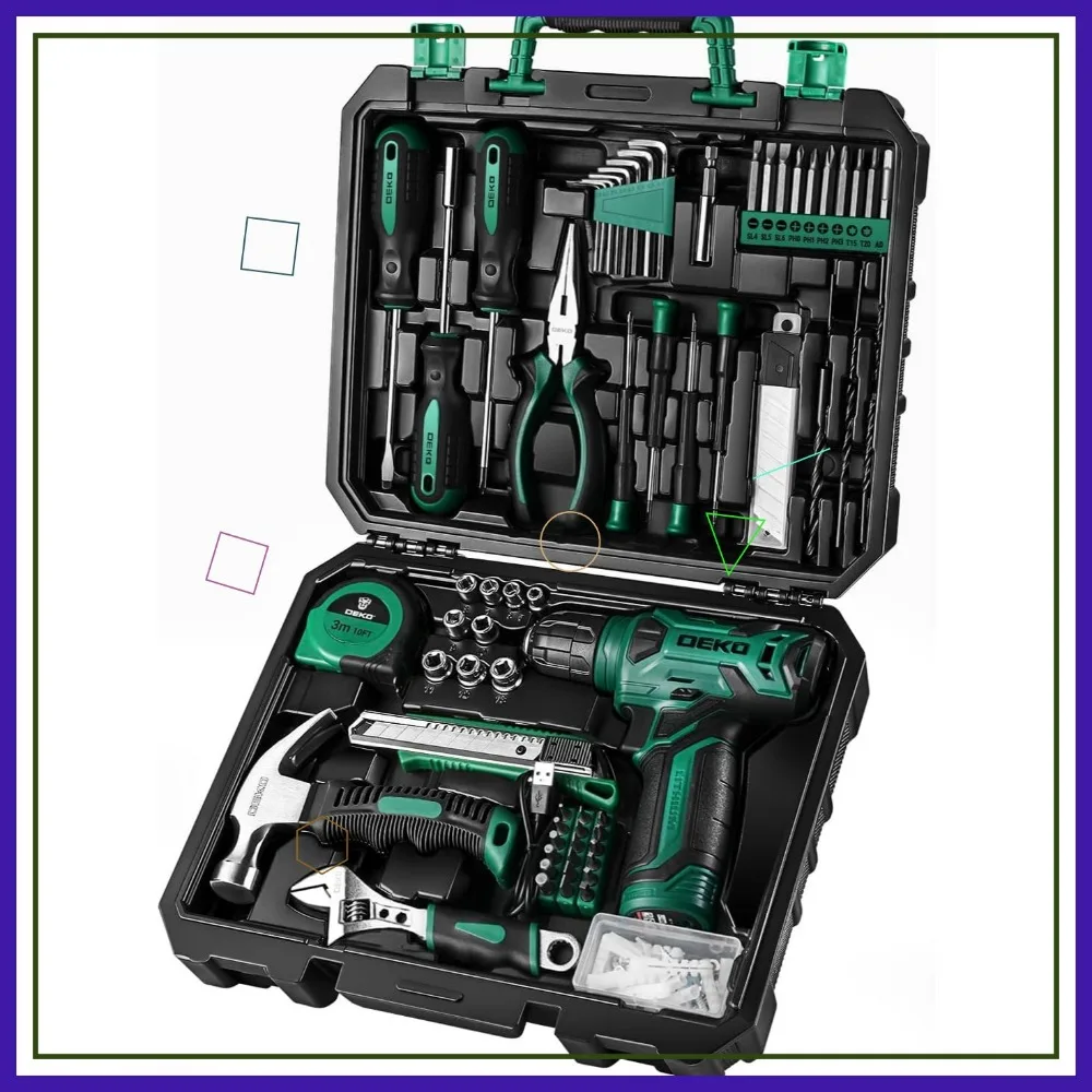 

8V Cordless Drill Tool Kit, 126-Piece Home Repair Set with Storage Case, Lightweight Green Design