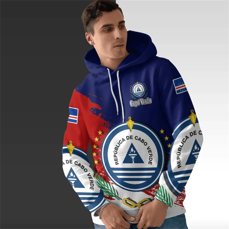 Cape Verde Flag Map Graphic Sweatshirts CV National Emblem Hoodie For Men Clothing Casual Male Hoody Sportswear Kids Pullovers