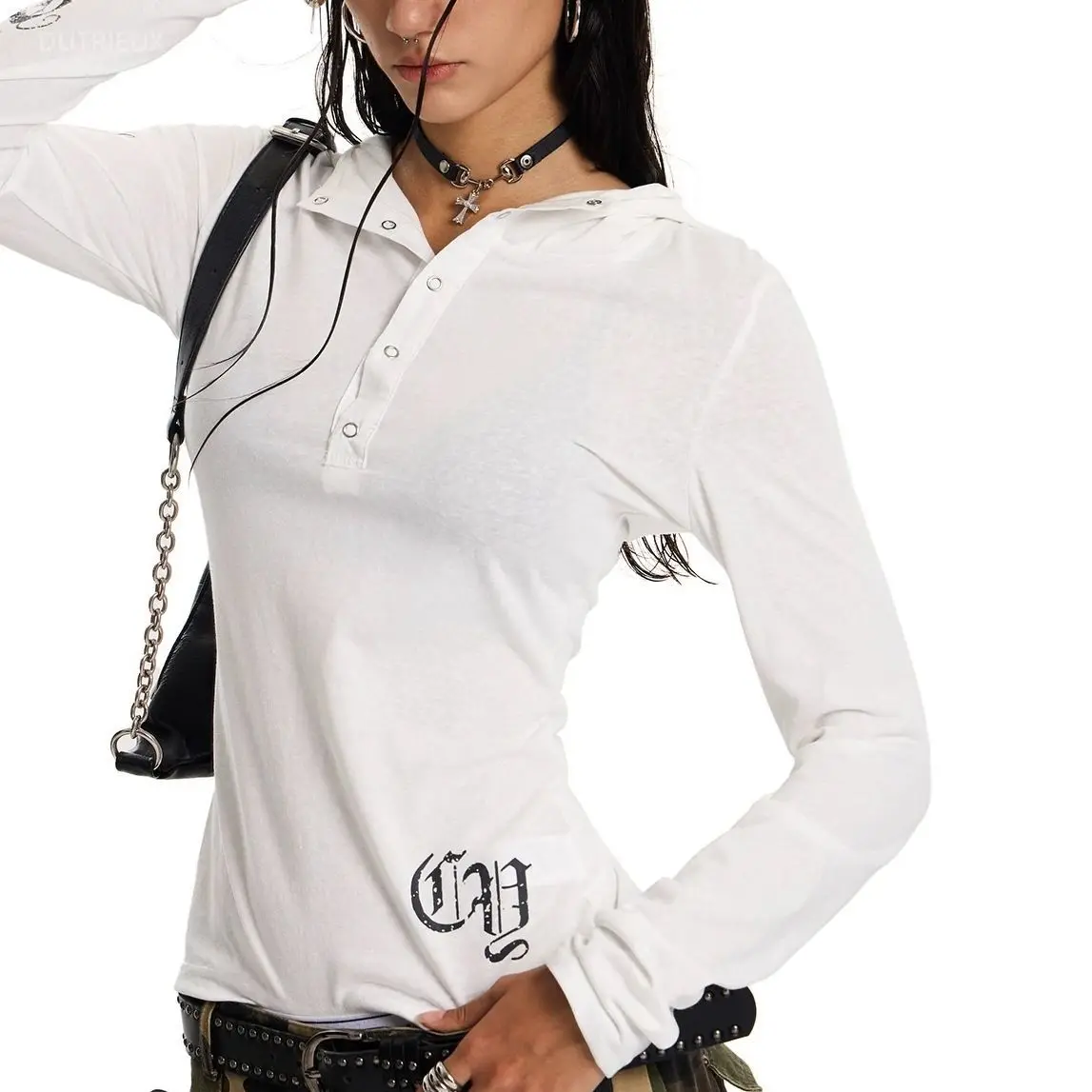 Early Autumn New All-match T-shirt For Women Simple V-neck Single Breasted Y2k Crop Tops Mujer Slim Fit Long Sleeve Tee Shirt