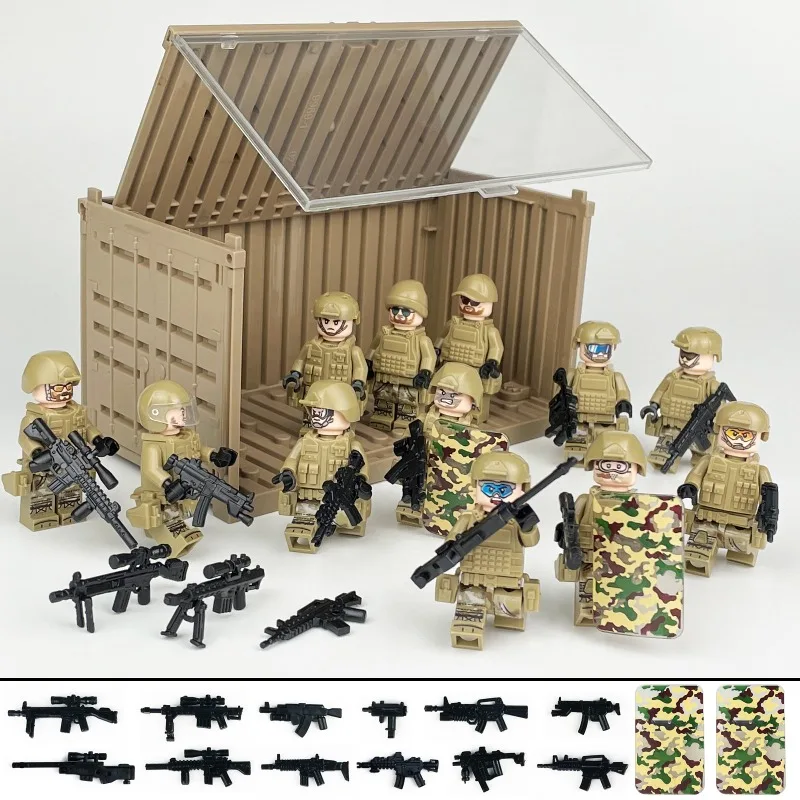 12 hot suits swat figurine puzzle small particles assembled building blocks toy anti-terrorism container DIY accessories