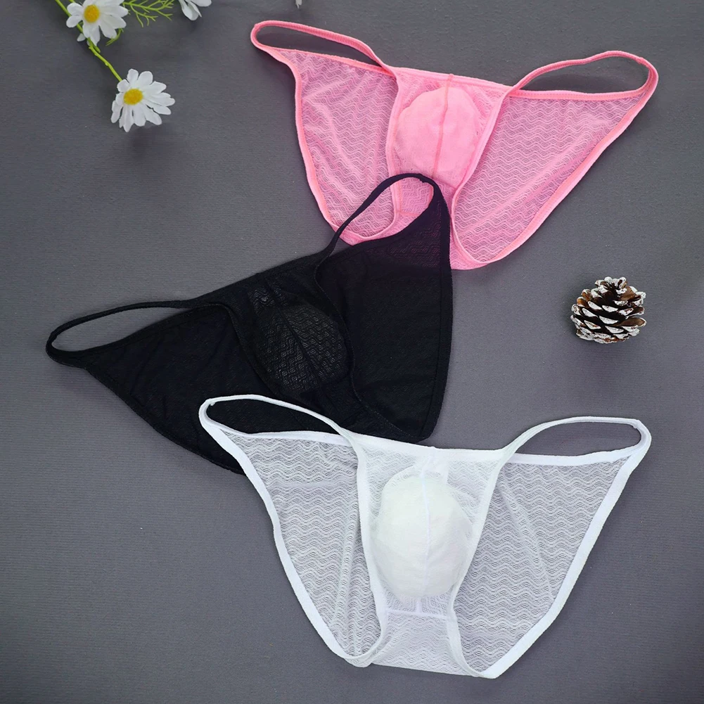 

Men's Breathable Transparent Lace Underwear Briefs with Jacquard Side Space Design Comfortable Lingerie Panties