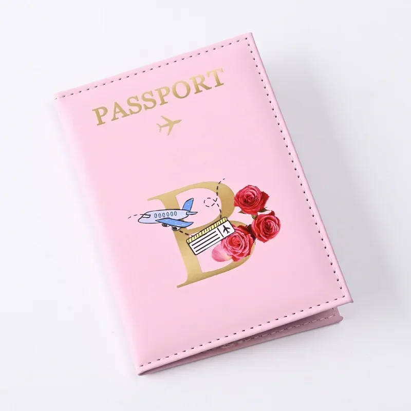 Porta-passaporte de viagem com letras da moda, capa de passaporte literal de couro PU para mulheres e homens, acessório de carteira de viagem fino