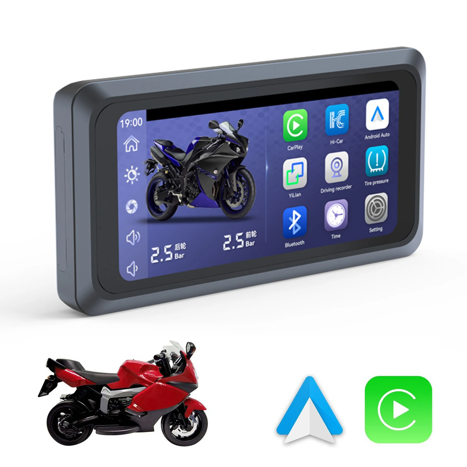 

6.25Inch Motorcycle CarPlay Navigation IPX7 Waterproof 1000nit Portable Motorcycle Screen Bluetooth WiFi Connection Android Auto