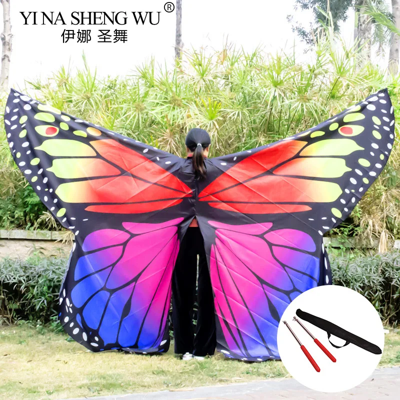 Kinder Erwachsene Bauchtanz Flügel Halloween Weihnachten Party Kinder Tanz Performance Schmetterling Flügel mit Stick Cosplay Beweglich