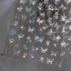 5D Relief Glossy Mother-of-Pearl Floral Butterfly Rose Retro Luxury Adhesive Nail Art Stickers Decals Manicure Bow Ornaments