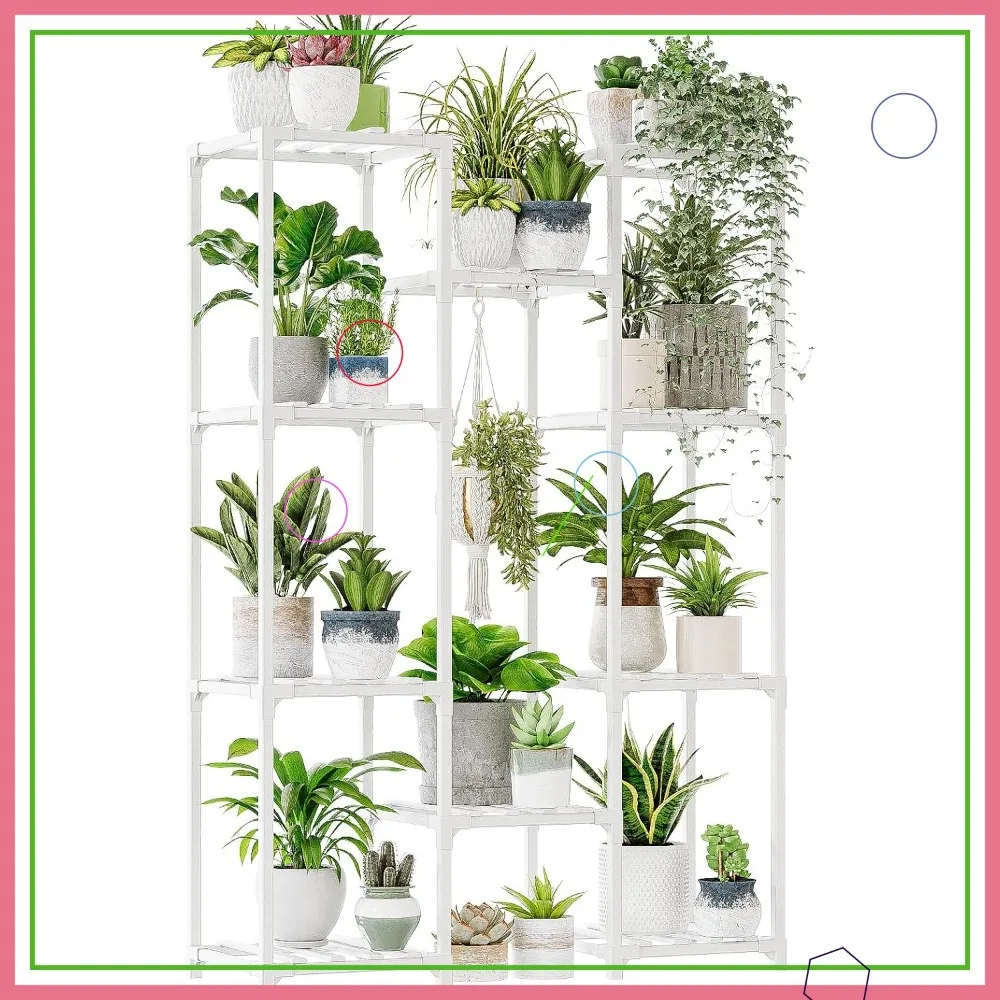 

White Ladder Plant Stand, 3-Tier Indoor/Outdoor Rack Holds 7 Pots, Boho Decor for Living Room