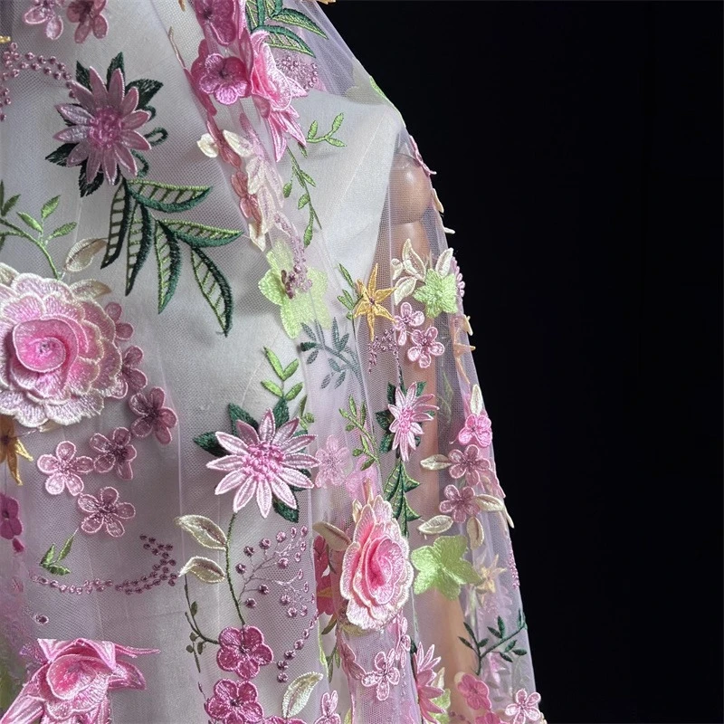 Hoge kwaliteit kleurrijke bloem mesh geborduurde kant stof handgemaakte jurk toast wieden jurk achtergrond decoratie accessoires