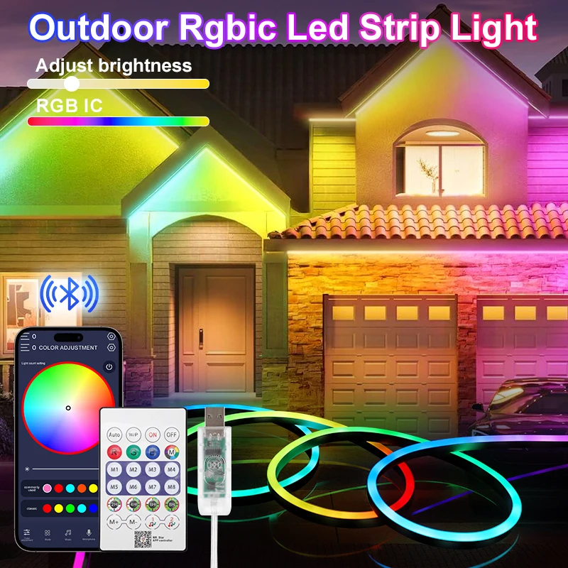 

Outdoor RGBIC LED Strip Light IP66 Waterproof Music Sync Neon Rope Light With App Control For Road Courtyard Lawn Swimming Pool