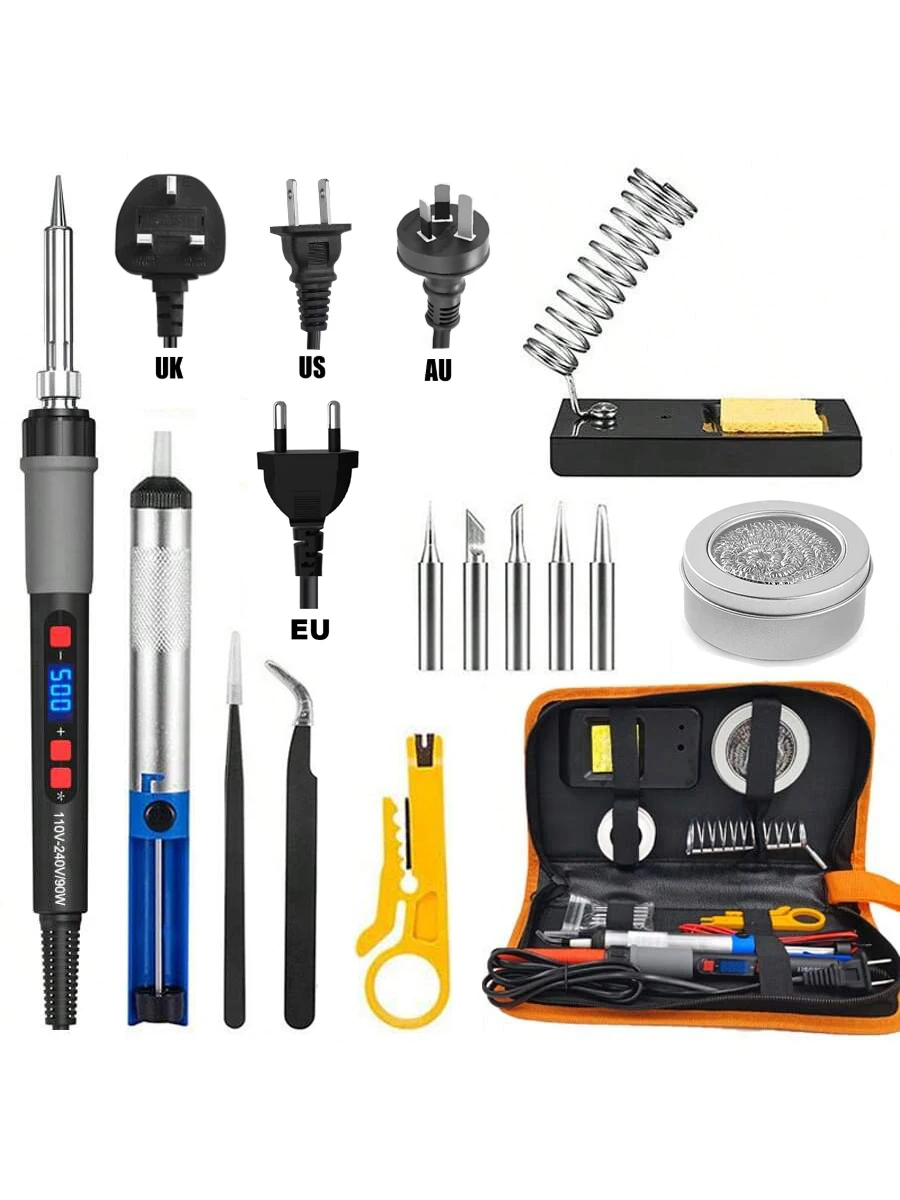 ILIBILIB 90W 110V-240V Electric Soldering Iron Welding Gun Tool Kit 180 To 500°C With 1 Portable Leather Bag