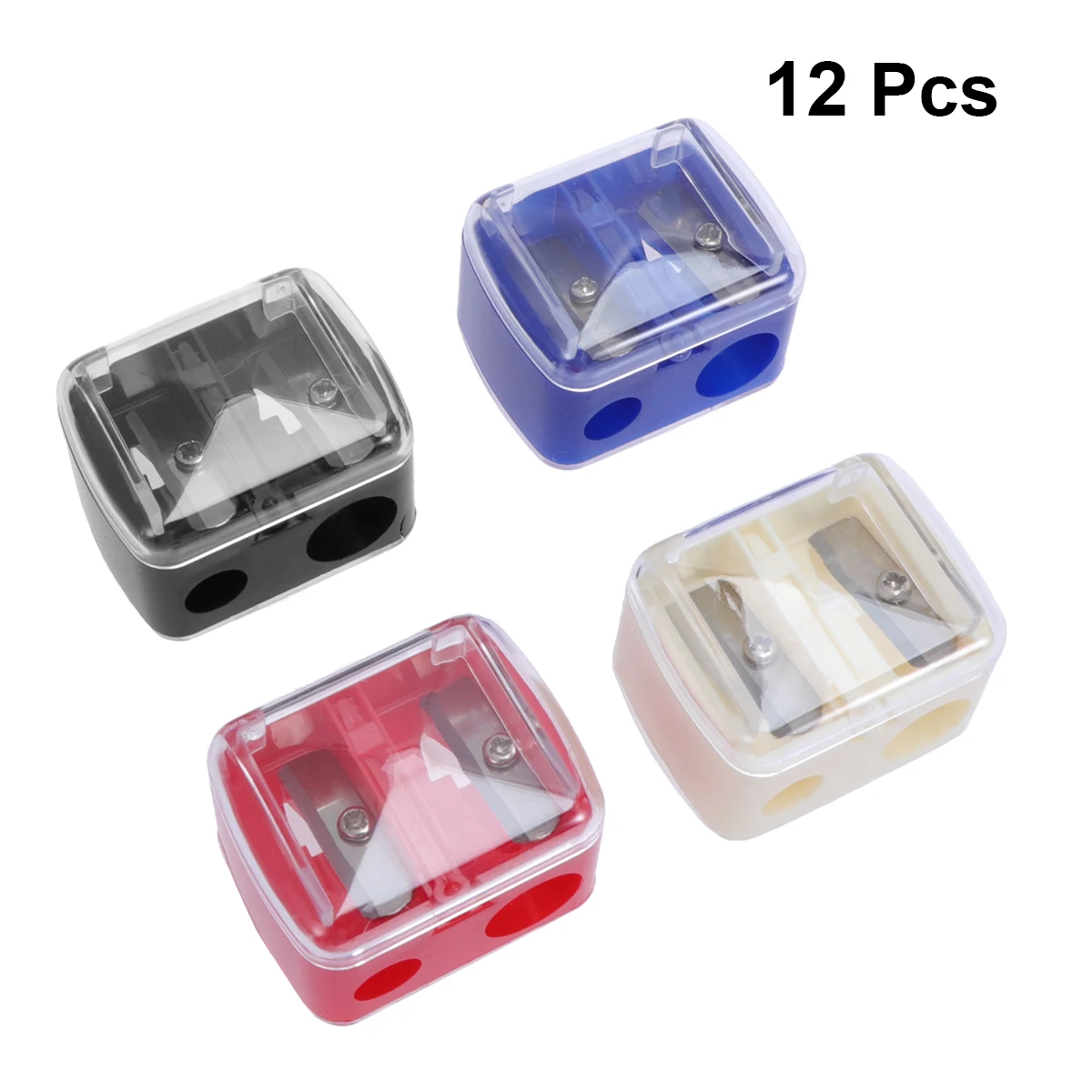 

12 Pcs Eyebrow Pencil Rolling Knife Transparent Lid Sharpener Double Hole School