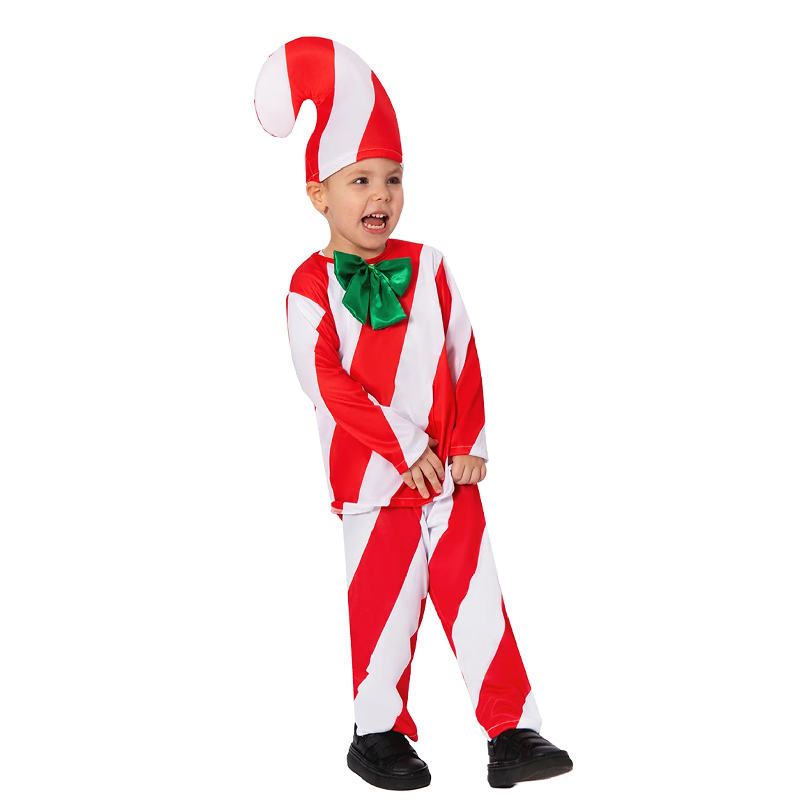 Candy Cane Costume Boys Girls Gift Box Christmas Cosplay Outfit Top Pants Hat Full Set Suit