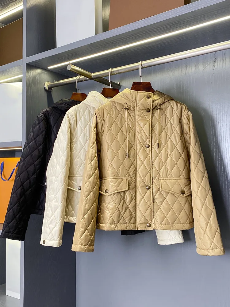 

British Style Winter New 2025 Women's Simple Match Short Zipper Loose Cotton Jacket Coat Hooded Versatile Casual Fashion
