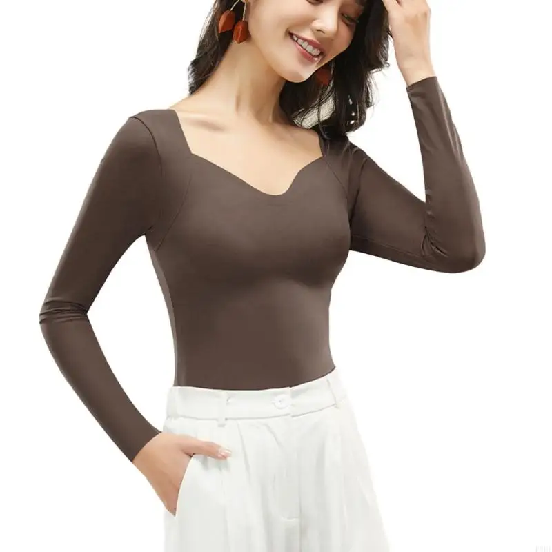 P8db women thinwein top a maniche lunghe con top a cuore top sottile