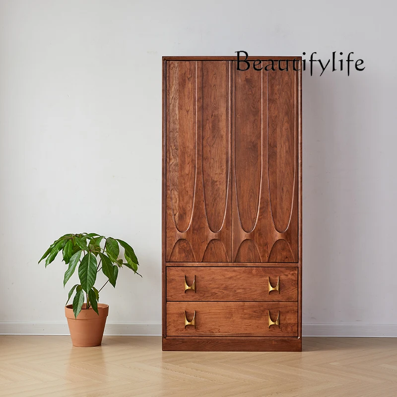 

Скандинавский современный светлый роскошный полный твердый деревянный шкаф для спальни, домашний гардероб, мебель с двойной дверью, комбинированное хранилище, черный орех