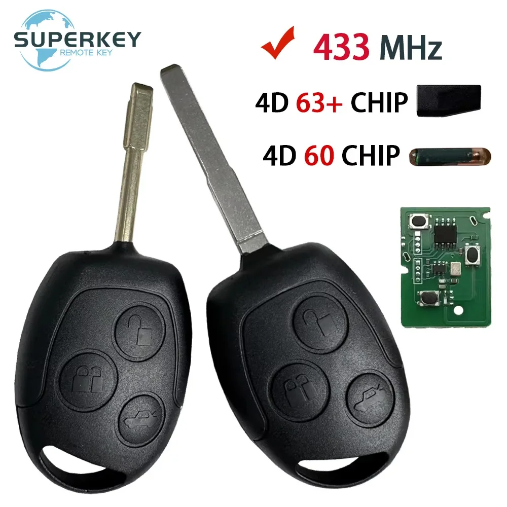 

433Mhz 4D60 4D63 Remote Control Car Key For Ford Focus Mondeo Transit connect Courier Fiesta Galaxy Mondeo C-Max S-Max Fusion