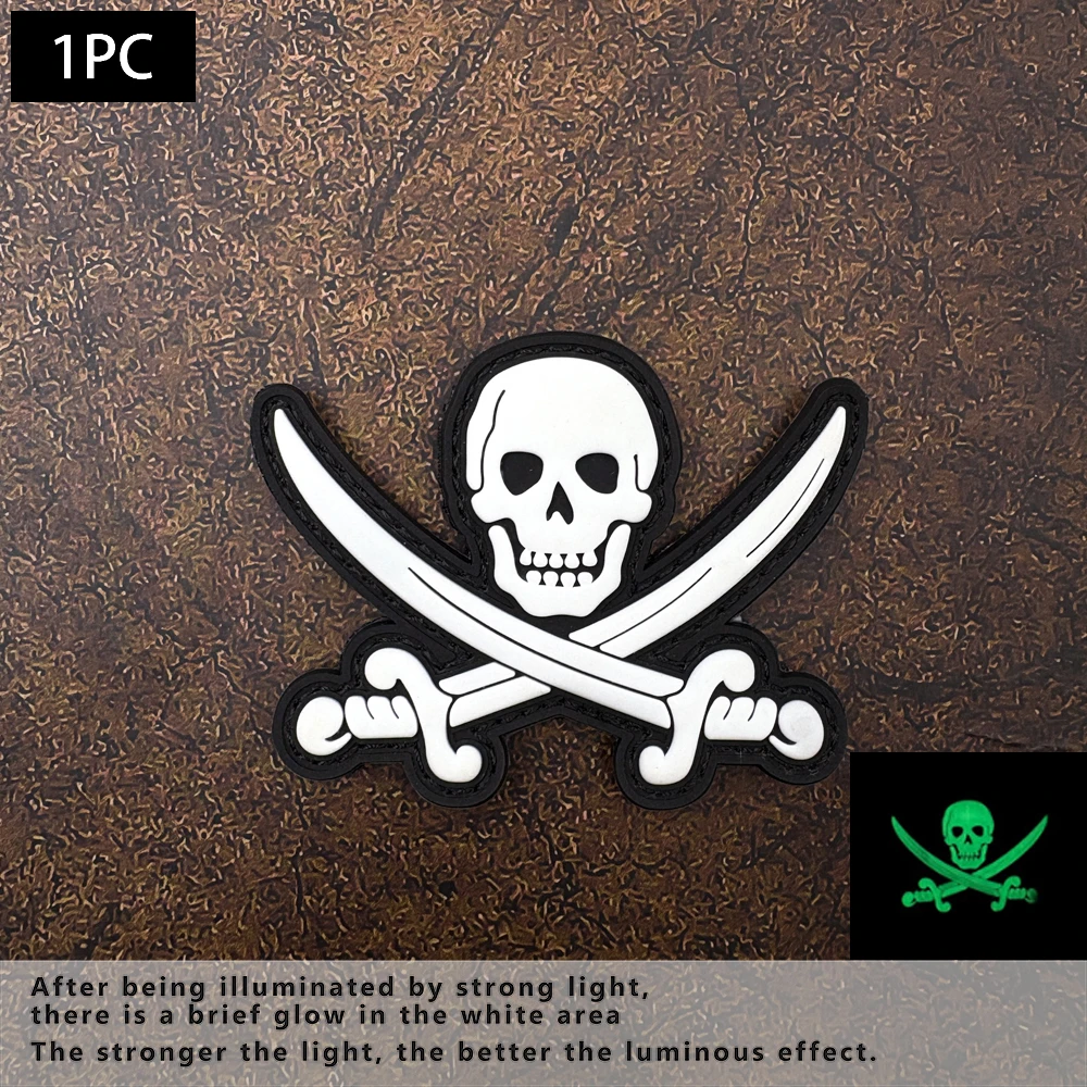 Vintage Skull Cross-Shaped Decorative Velcro Patch Pvc Glow-In-The-Dark Material with Matching Hook-And-Loop Backpack, Baseball Cap, Jacket, Suitcase DIY Decorative Patch Badge Applique view 5