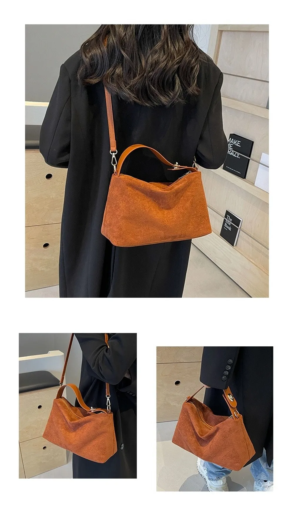 Einfarbige Unterarmtasche, Umhängetasche, Vintage-Shopper mit großer Kapazität, PU-Leder-Schultertasche, Umhängetasche für Damen – Detail 10
