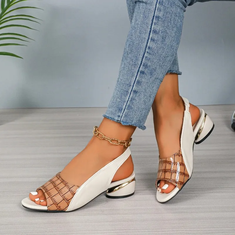 

2026 New Women's Serpentine Sandals Retro Open Toe Fish Mouth Shoes High Quality Women's Medium Heel Square Heel Shoes for Women