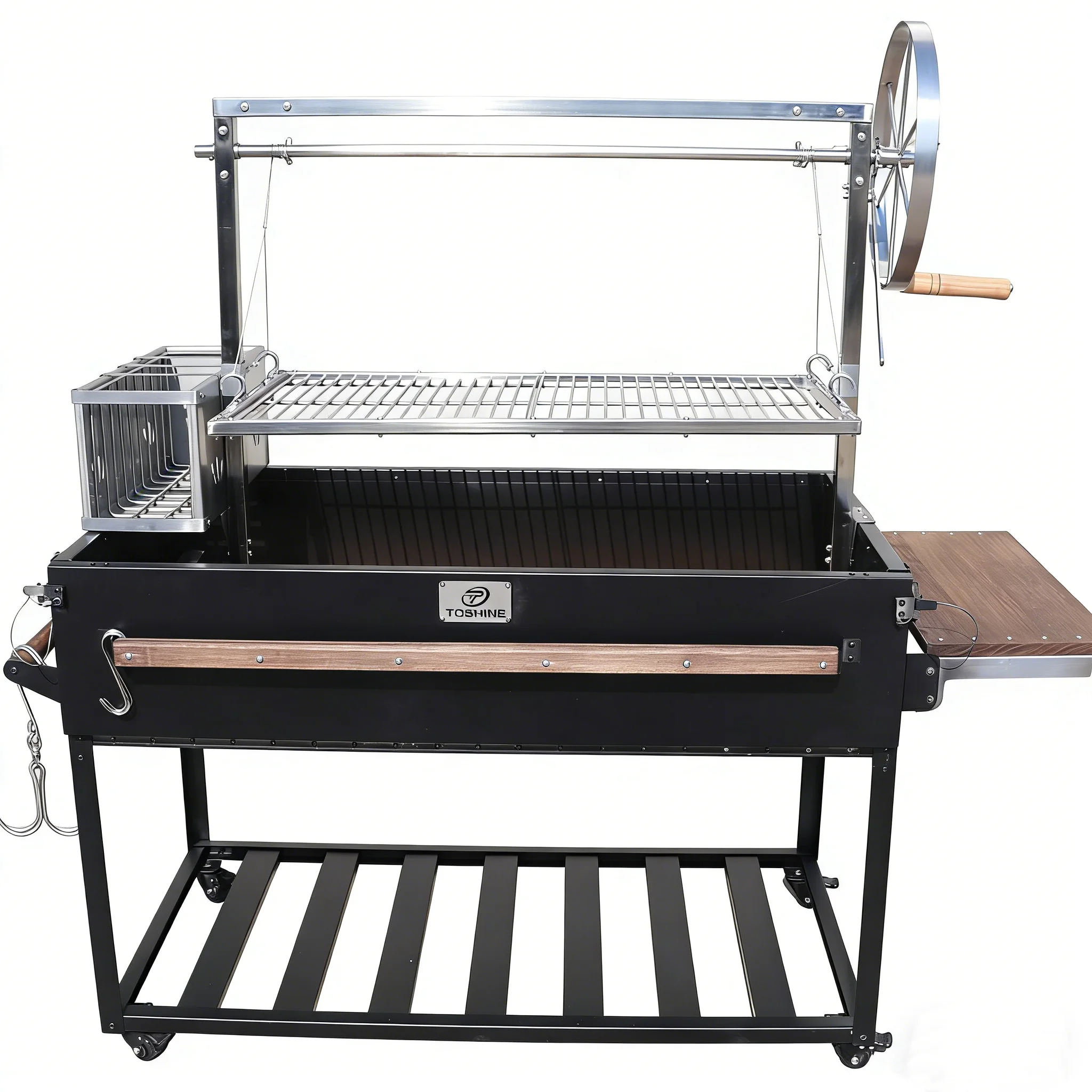 

Charcoal BBQ Grill Santa Maria Powder Coated Adjustable Heights Side Table Heavy Garden