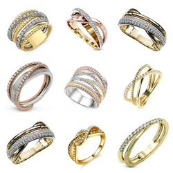 New 2026  Trendy Rings for Women High Quality Gold Color Brilliant Cubic Zirconia Finger-rings Wedding Engagement Jewelry