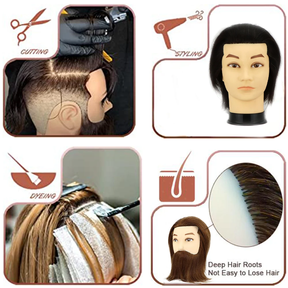 Male Mannequin Head With 100% Remy Human Hair For Practice Cutting Hairdresser Cosmetology Training Doll Head For Hair Styling