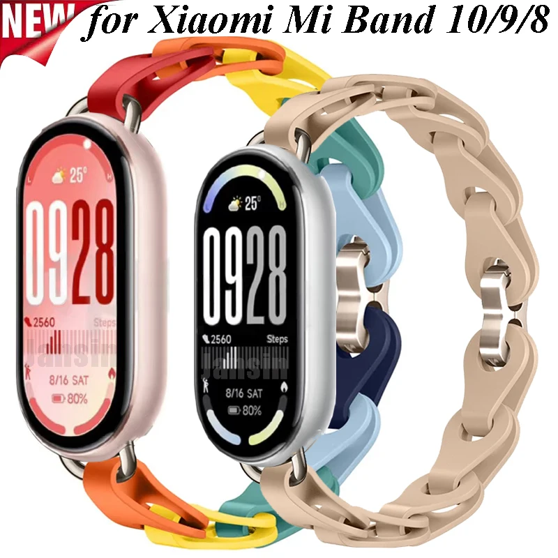 Silikonarmband für Xiaomi Mi Band 10, Edelstahl-Schnallenarmband für Miband 8 9 10, NFC Fashion Lady Style Ersatzband