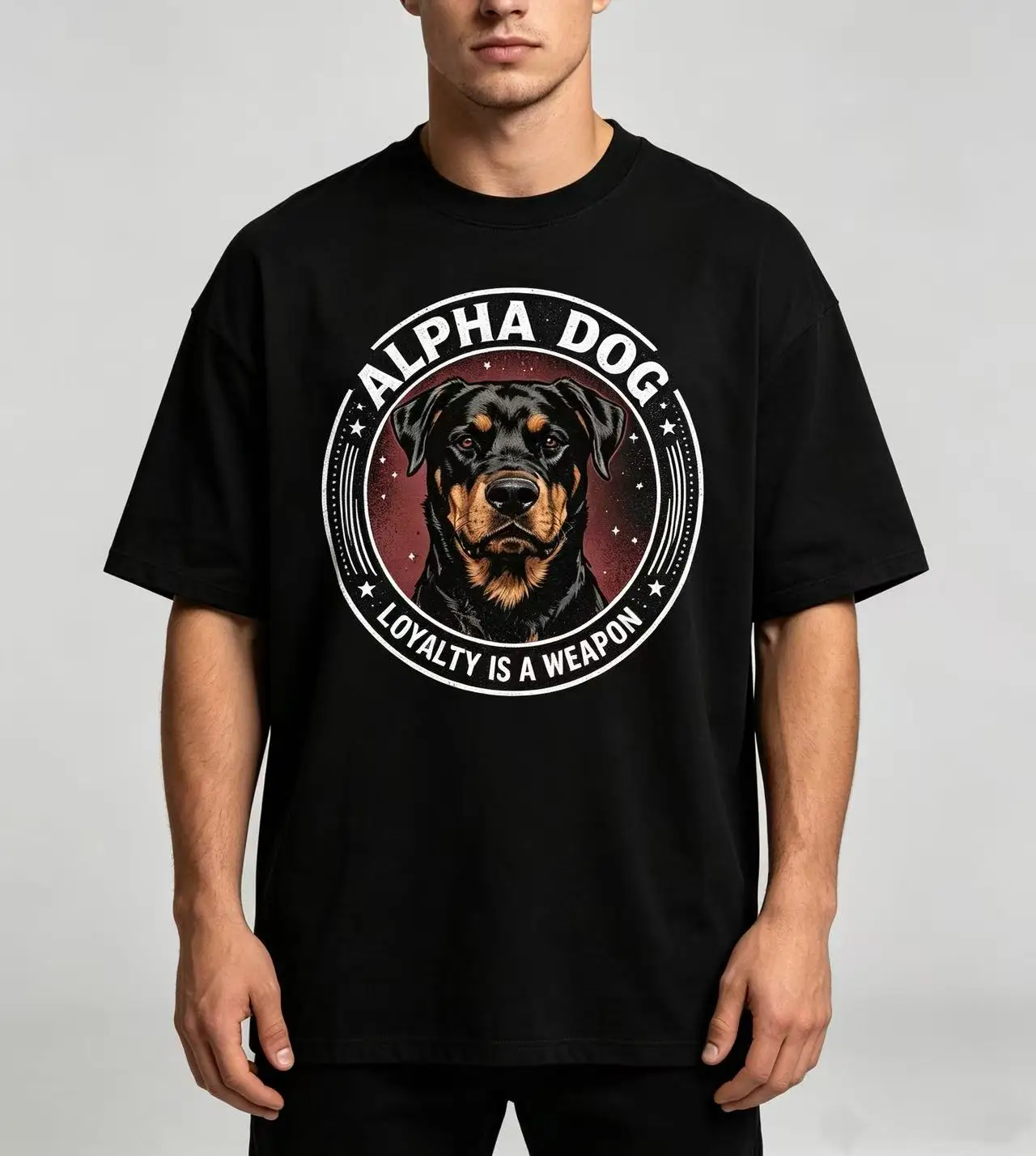 Unisex Rottweiler Alpha Dog Circle Badge Graphic T‑Shirt Men Women Pet Lover Oversized Cotton Short Sleeve Tee