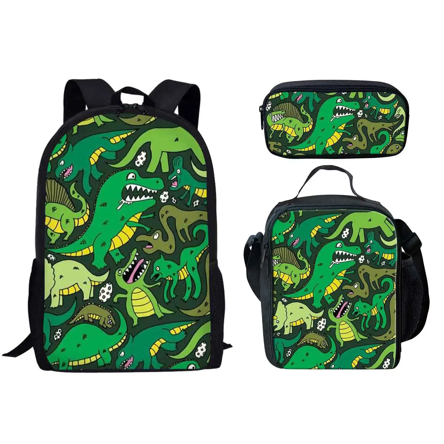 3er Pack niedlichen Cartoon Dinosaurier drucken Student Buch Tasche Cross body Lunch Bag Bleistift Tasche Jungen Mädchen Teenager täglich lässig Rucksack