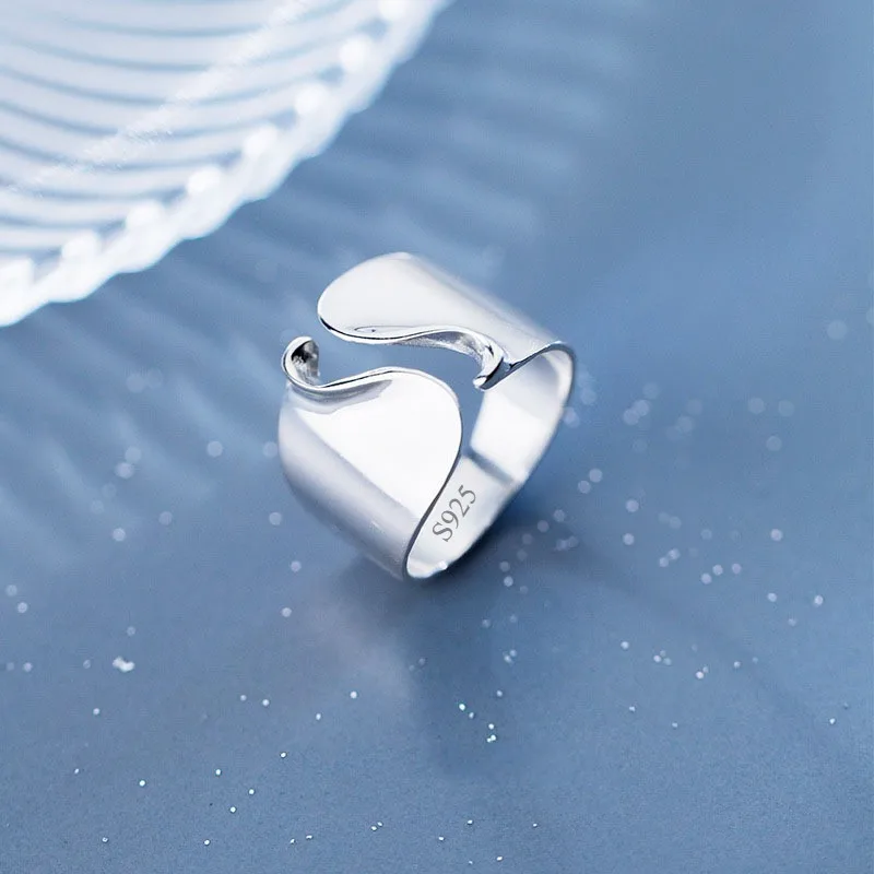 

925 Sterling Silver Open Rings for Women Men Minimalist Handmade Couple Rings Adjustable Wedding Fashion Jewelry Gifts