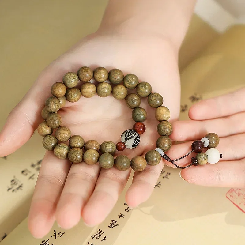 Free shipping Green sandalwood Buddha beads hand string Bodhi lotus double bracelet agarwood women men lovers jewelry gift girl