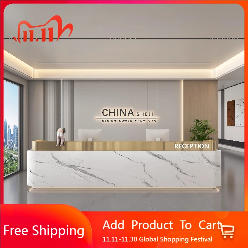 

Welcome Elegant Reception Desk Office Sales Store High Quality Light Luxury Service Desks Design Customer Schreibtisch Furniture